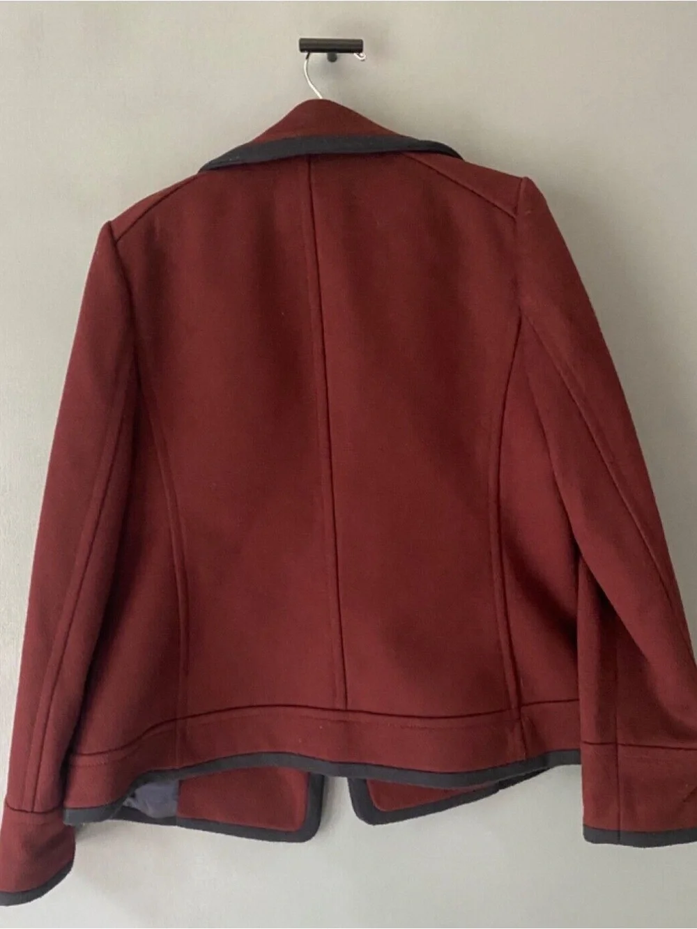 J. Crew Double-Breasted Burgundy Pea Coat with Black Trim Size 6 - Picture 2 of 5